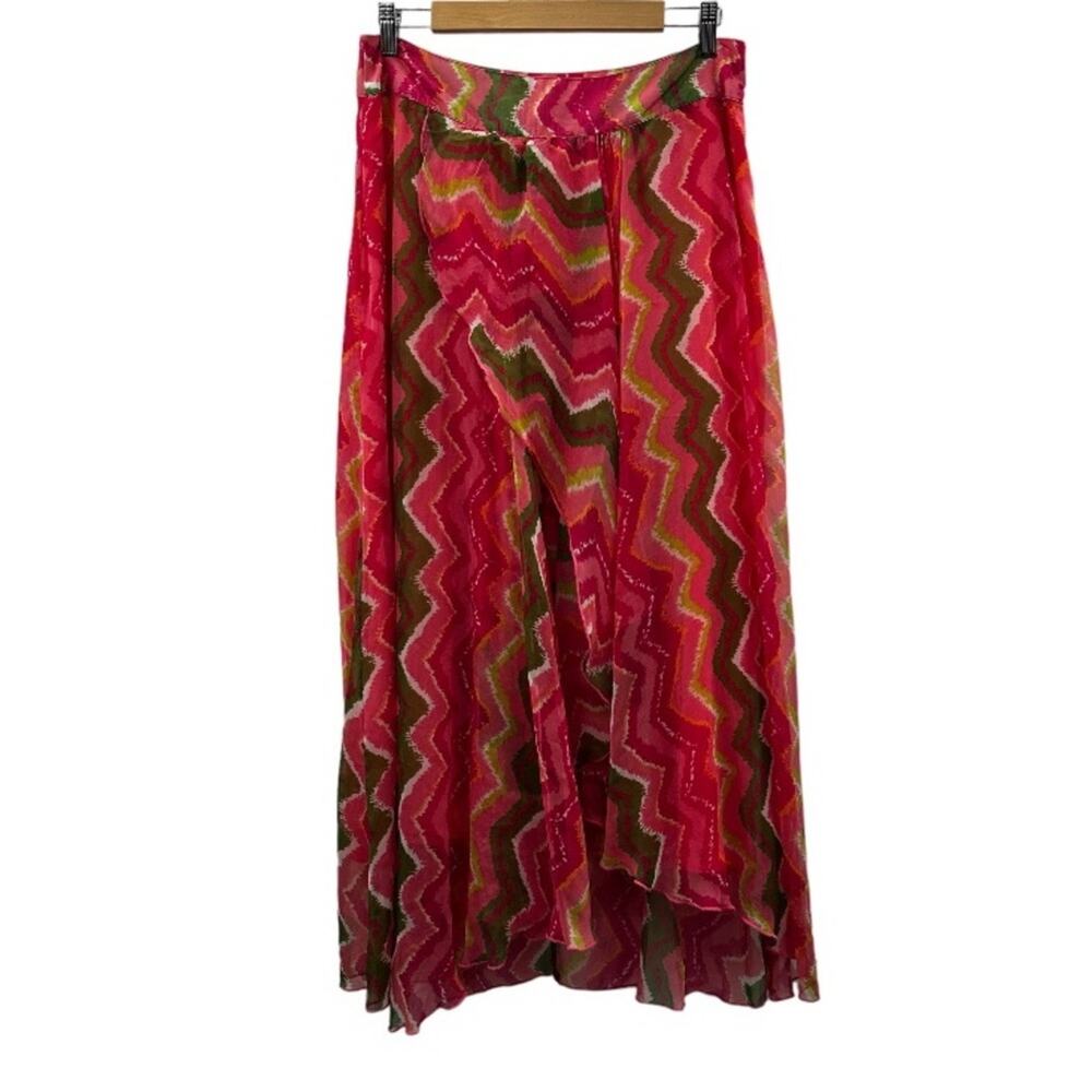 Sundance Pink, Green, Orange Zig Zag Chevron Print Flowy Maxi Skirt Size 10